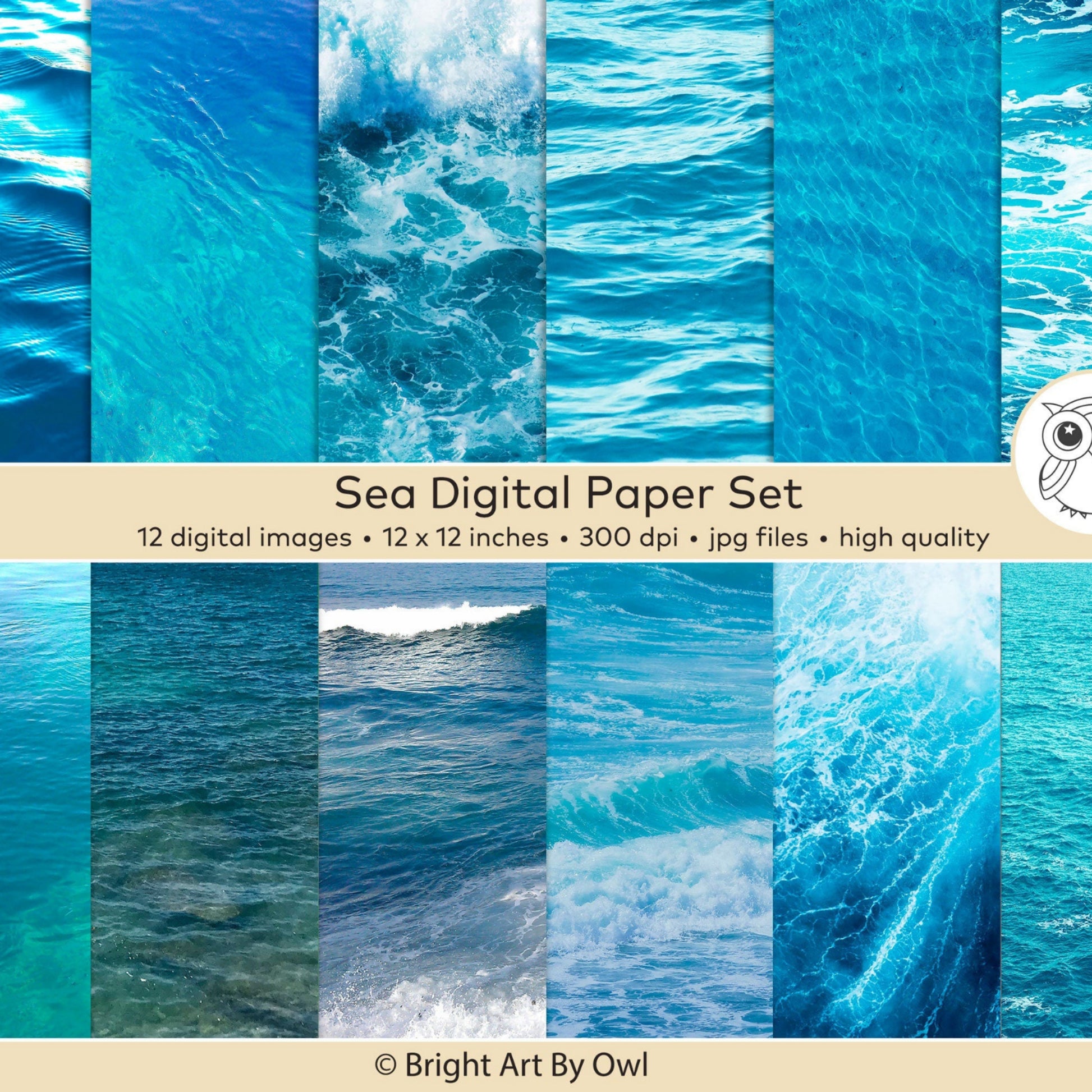 Sea digital paper, ocean photo backgrounds, water images instant download