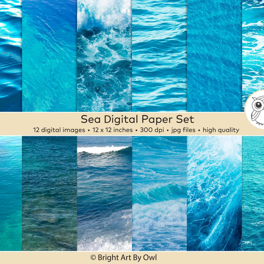 Sea digital paper, ocean photo backgrounds, water images instant download