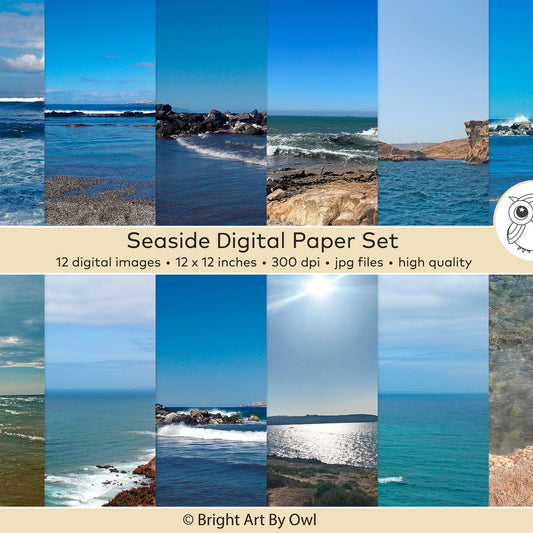 Sea digital paper pack with various ocean scenes. Digital Download.