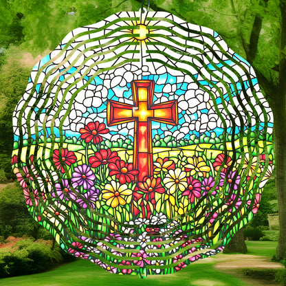 Stained Glass Cross Wind Spinner PNG, faith-themed design for personal and commercial projects.