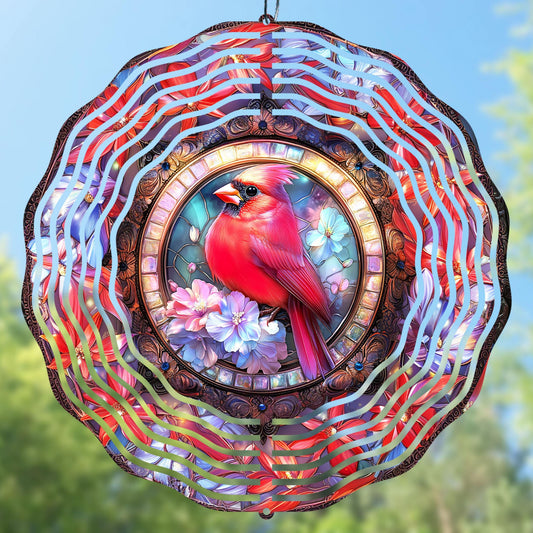 Colorful stained glass design featuring a red cardinal for various creative projects.  