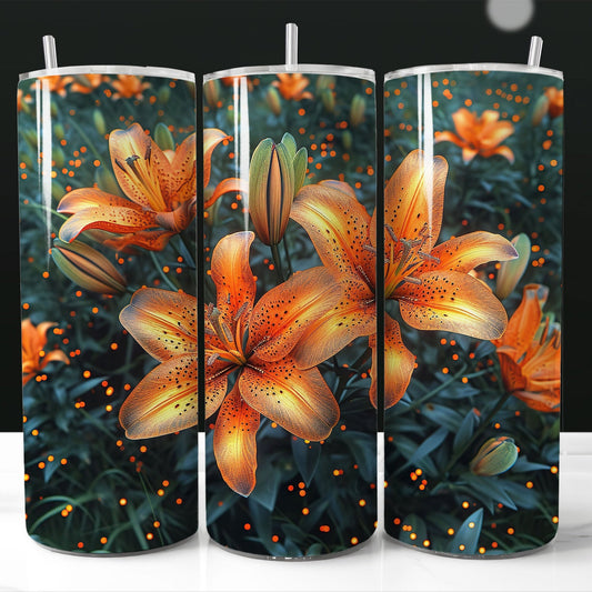 Tiger lily tumbler wrap sublimation design, floral design PNG