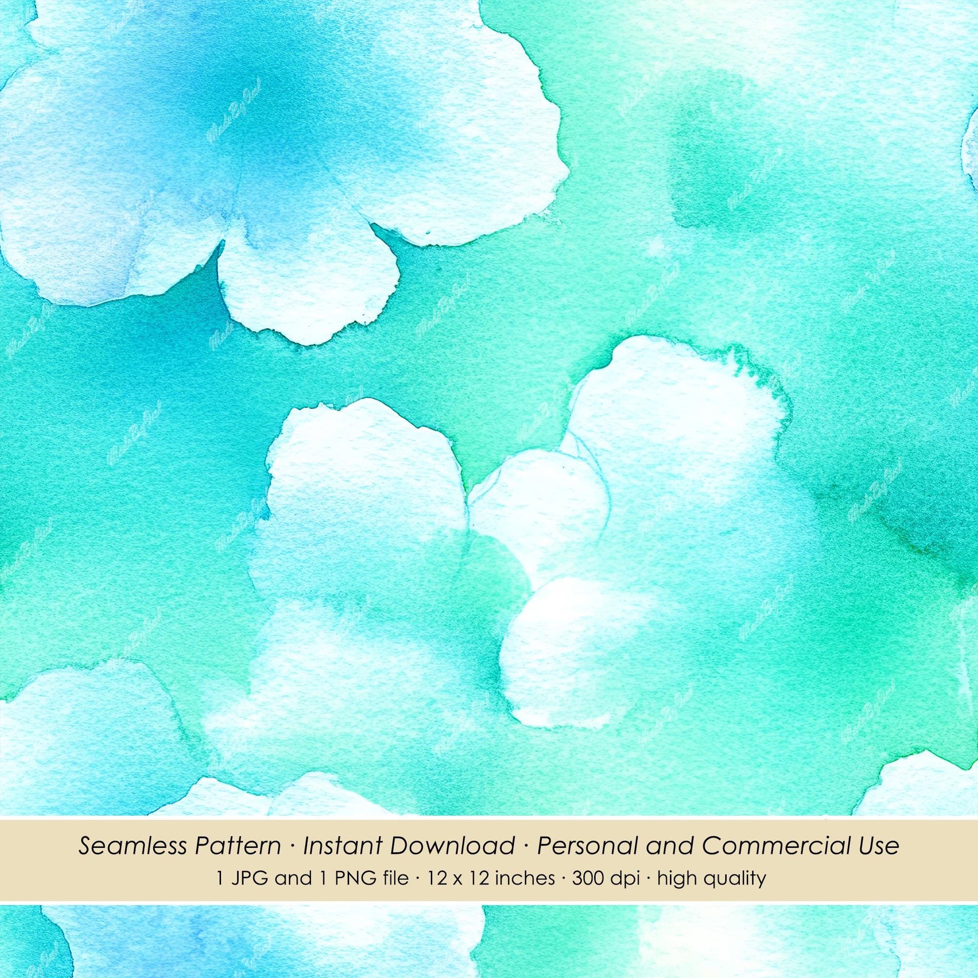 turquoise watercolor floral digital background, seamless texture, abstract flower pattern