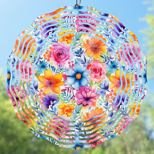 colorful boho flowers wind spinner sublimation design