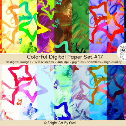 Watercolor stars digital paper, seamless patterns digital downloads