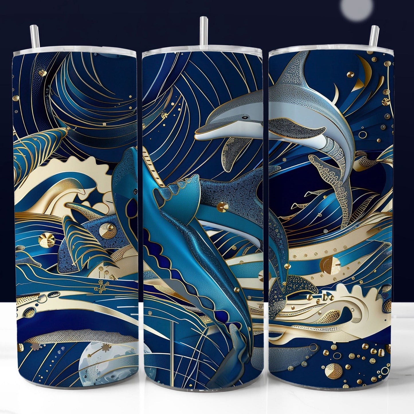 20 oz whales and dolphins tumbler wrap. Seamless printable sublimation design.
