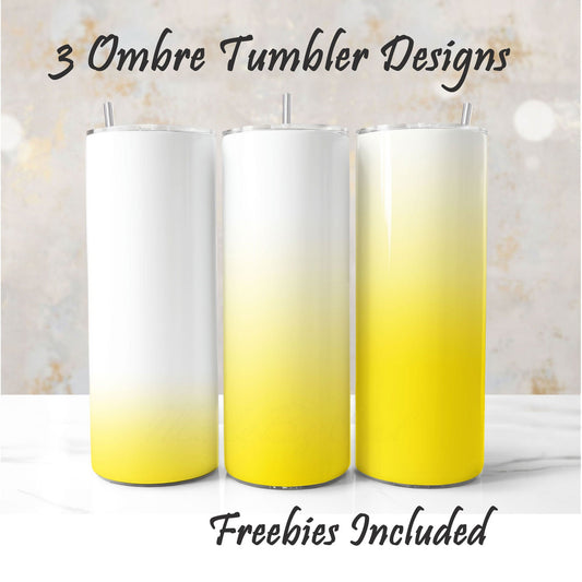 Three white to yellow tumbler wraps, sublimation designs for DIY and commercial use.