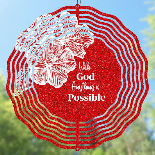 With god anything is possible wind spinner design with floral motif and motivational quote, preview