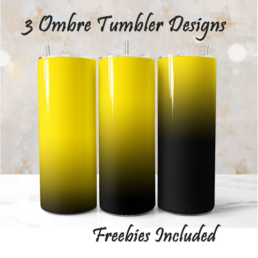 Three yellow ombre tumbler wraps, sublimation designs for DIY and commercial use.