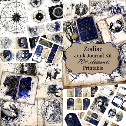 Zodiac-themed junk journal kit with various designs